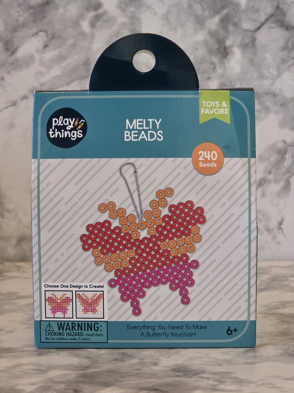 Play Things Melty Beads Butterfly Keychain - Pink & Orange